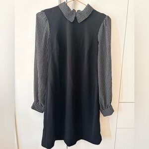 Tommy Hilfiger Black Dress with Polka Dot Sleeves and Collar
